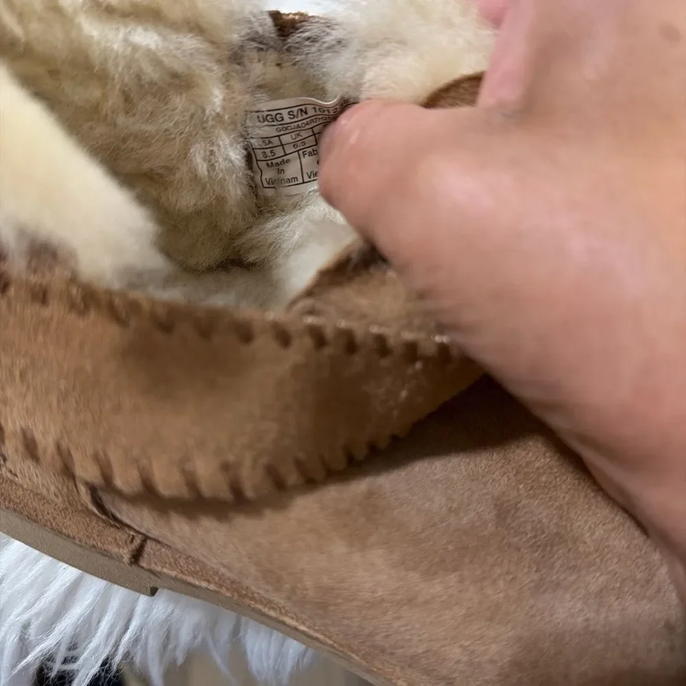 UGG Tan Suede Slippers with Cream Fur